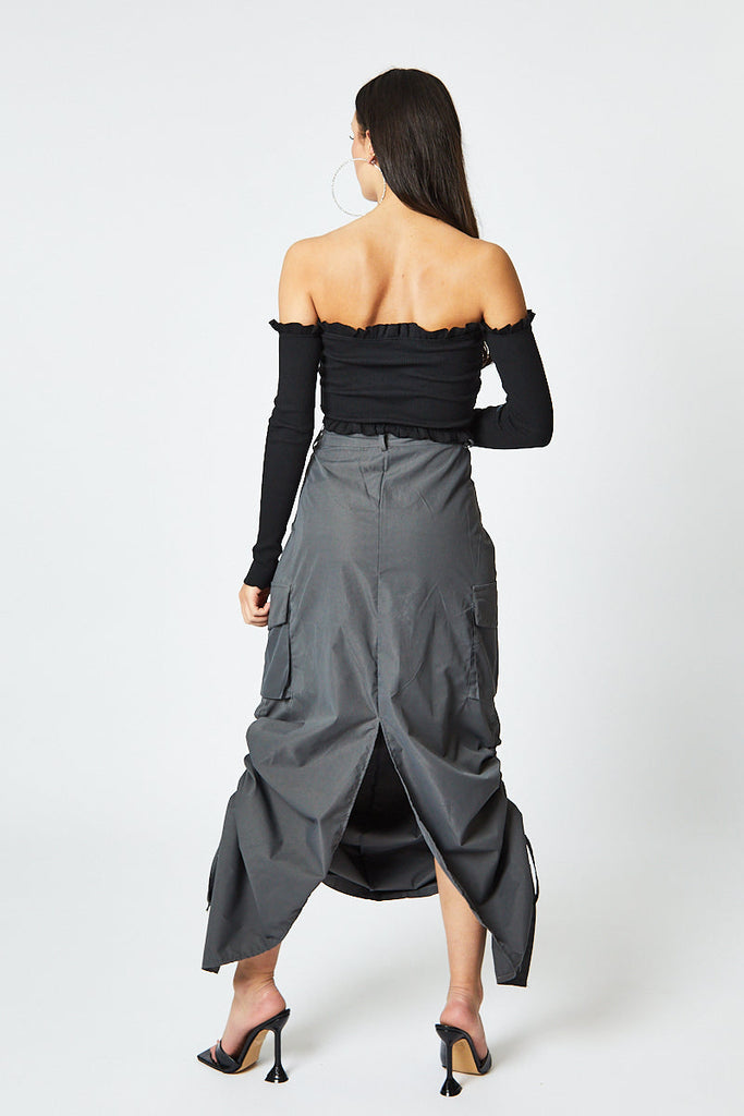 Cargo Side Ruched Maxi Skirt