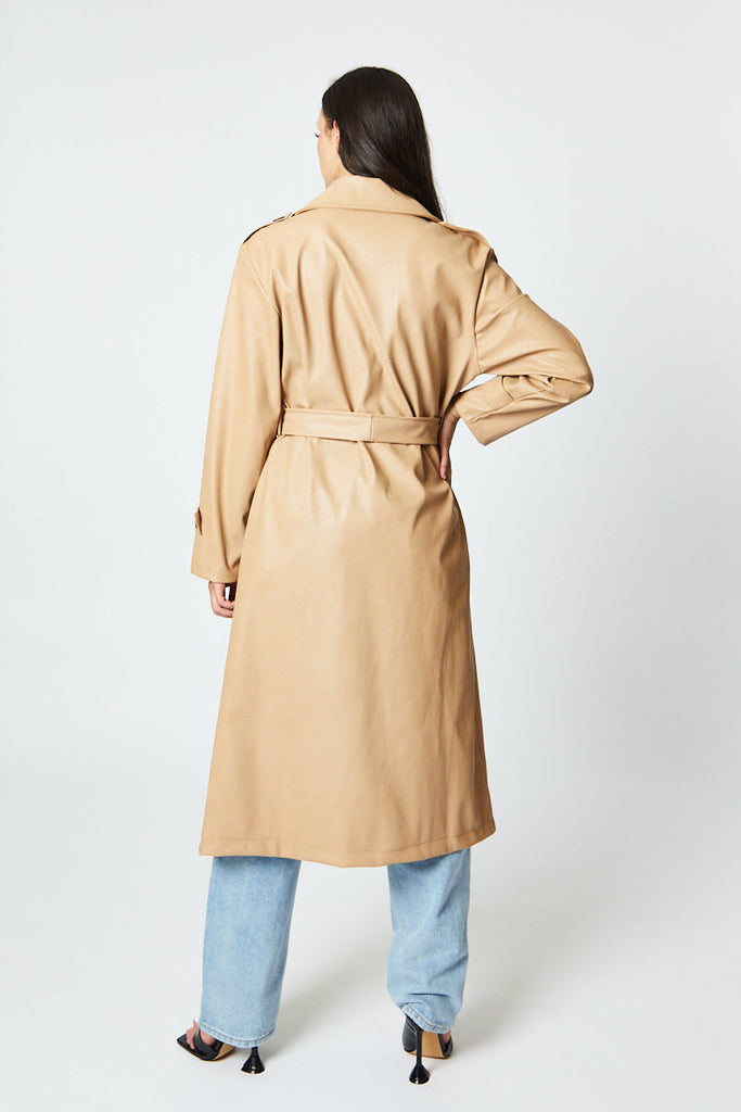 Faux Leather Oversized Double Breasted Trench Coat
